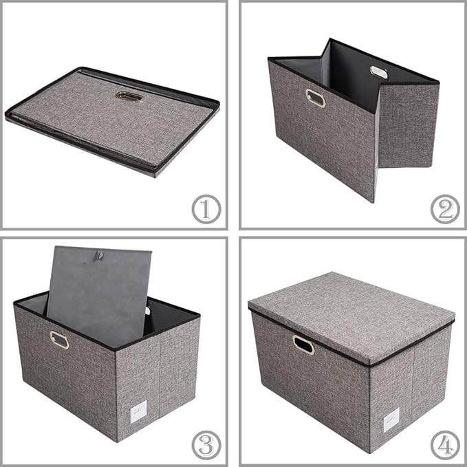 PRANDOM Extra Large Collapsible Storage Bins with Lids [5-Pack] Linen Fabric Foldable Storage Baskets Boxes Organizer Contain
