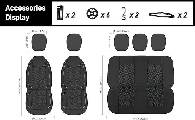 CAROMOP Faux Leather Car Seat Covers 2 Front Set,Luxury and Comfortable Seat Covers for Cars, Airbag Compatible Car Interior 