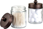 Amolliar 4Pc Apothecary Jars Bathroom Vanity Storage Organizer Set -Countertop Canister with Stainless Steel Lids &Cute Stick
