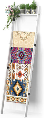 BAMBANG 6-Tier Blanket Ladder for Living Room, Blanket Quilt Ladder Rack Rustic Decorative Towel Holder, Wall Leaning Blanket