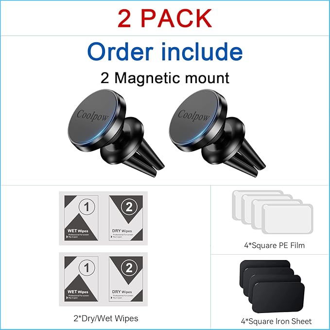 【2-Pack】 Car Vent Magnetic Phone Mount[ Easily Install ] Reusable Magnetic Phone Holder for car Vent air[ Strong Magnet ] [ 360° Rotation ] Fit for iPhone 17 Pro Max 16 15 Samsung & All Cell Phone