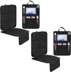 4 Pack Non-slip Car Seat Protector and Backseat Organizer Kick Mat with Tablet Holder, Large Waterproof Car Seat Protector with Storage Pockets for Leather and Fabric