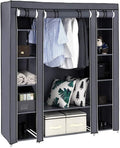 Karlhome 5-Tier Canvas Wardrobe, Portable Fabric Wardrobe with Shelves and Cover for Hanging Clothes, Clothes Rail with Cover