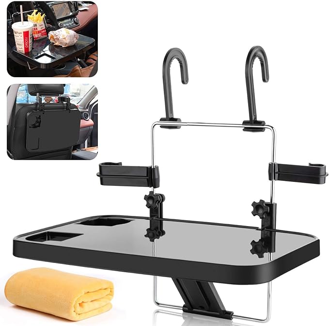 2-in-1 Car Steering Wheel Desk & Back Seat Tray - Adjustable Laptop Stand for Car Office, Eating, Writing - Universal Mobile Workstation for Truck, Van, SUV