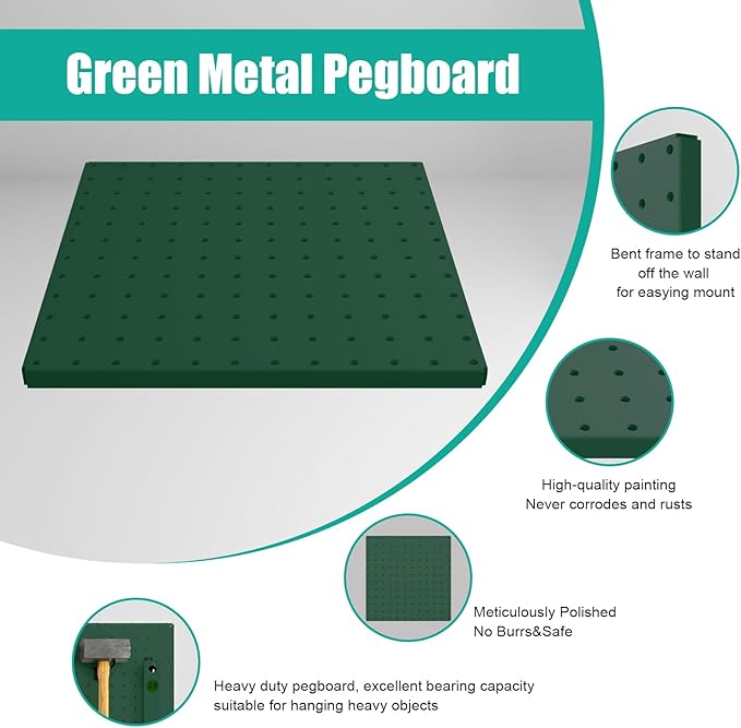 PegBoard, 68PCS Heavy Duty Metal Pegboard with Hooks, Heavy Duty Peg Board for Walls Home, Garage Tool Storage, Workbench, Cr
