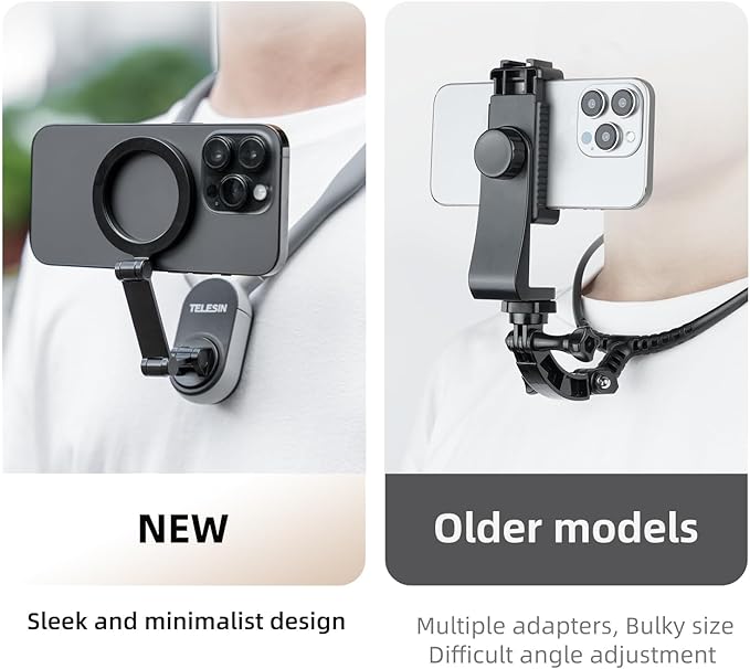 TELESIN Magnetic Neck Mount for Phones, Neck Cell Phone Holder POV/Vlog Selfie Mount Hand Free Phone Neck Holder Chest Stand Strap Video Recording for iPhone 17 16 15 14 13 12 Seires Android Phones