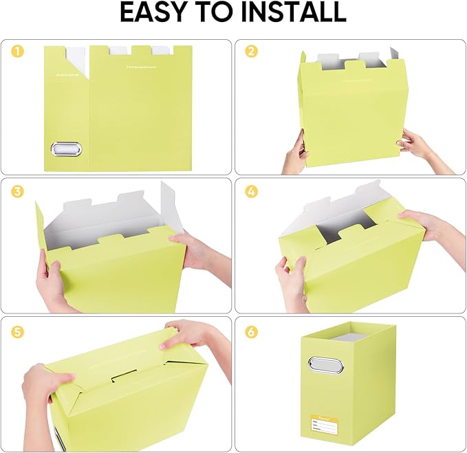 BALEINE File Organizer Box, Cardboard File Folder Organizer with Handle for Letter Size, Portable Collapsible Hanging Filing 