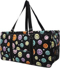 NGIL Extra Large Utility Tote Reusable Grocery Bag Oversized Collapsible for Groceries, Storage, Picnic, Beach (Rainbow Smiles-Black)