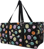 NGIL Extra Large Utility Tote Reusable Grocery Bag Oversized Collapsible for Groceries, Storage, Picnic, Beach (Rainbow Smiles-Black)