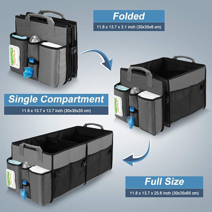 Collapsible Trunk Organizer & Diaper Changing Station, Baby Diaper Caddy Organizer with Movable Dividers, Easy-to-Reach for