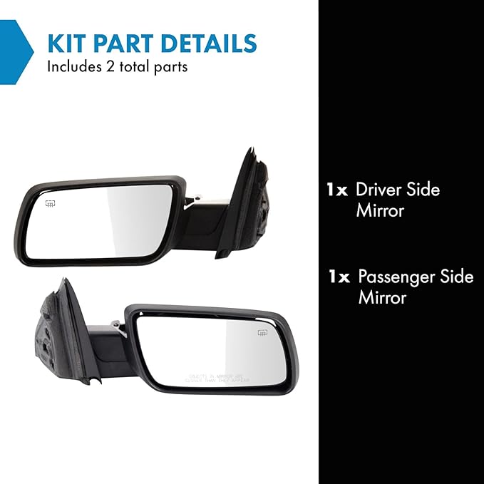 TRQ Driver & Passenger Side Power Heated Mirror Set Smooth Black Manual Fold Compatible with 2009-2012 Ford Flex FO1320359 FO