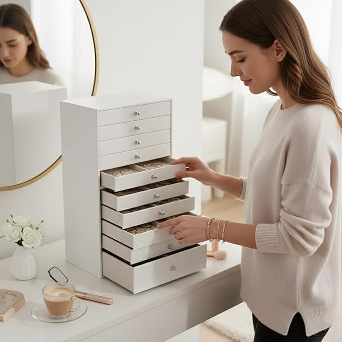GUKA Large Jewelry Box, Jewelry Case with 10 Drawers for Big and Small Jewelry, Jewelry Storage Organizer for Watch Earrings 