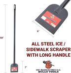 Bully Tools Heavy Duty Ice Scraper - 11-Gauge All Steel Sidewalk Chopper with Extra Long Handle for Thick Snow Removal - Floor Scraper Tool, Flat Head for Snow Clearing - 100% Made in the USA, 58-Inch