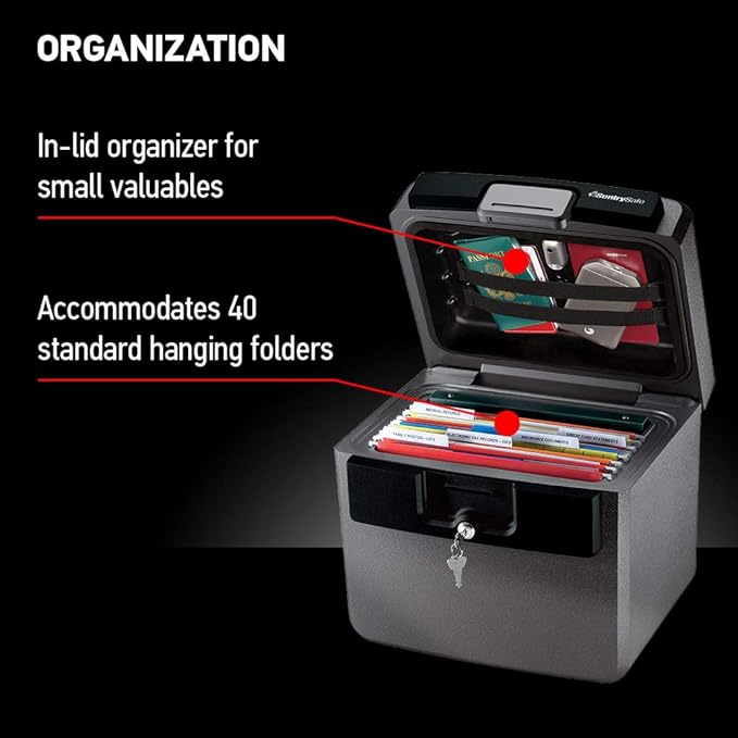 SentrySafe Black Fireproof and Waterproof Safe, File Folder and Document Box with Key Lock, Ex. 14.3 x 15.5 x 13.5 inches, HD