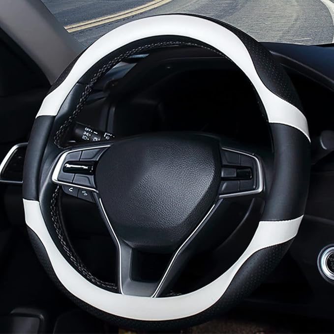 Car Steering Wheel Cover with Durable PU Leather, Universal 17 inch Fit for Car Truck SUV, Breathable Anti Slip Auto Steering Wheel Covers for Men and Women