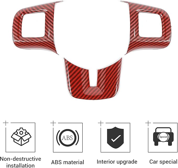 Linskip Steering Wheel Trim Compatible with Dodge Journey 2013-2022 & Charger/Challenger/Durango/Dart 2009-2014, Steering Wheel Cover for Journey Interior Accessories 3Pcs(Red Carbon Fiber)