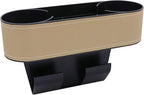 Car Seat Organizer Cup Drink Holders,Multifunctional Gap Filler Storage Box,Insert Organization Helps Reduce Distracted Driving&Holds Phone Mount Mug Bottle Cellphones Coasters Wallet Cards (Beige)