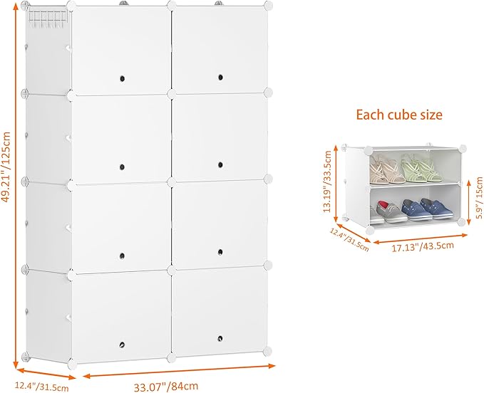 HOMIDEC Shoe Rack, 8 Tier Shoe Storage Cabinet 32 Pair Plastic Shoe Shelves Organizer for Closet Hallway Bedroom Entryway | 3