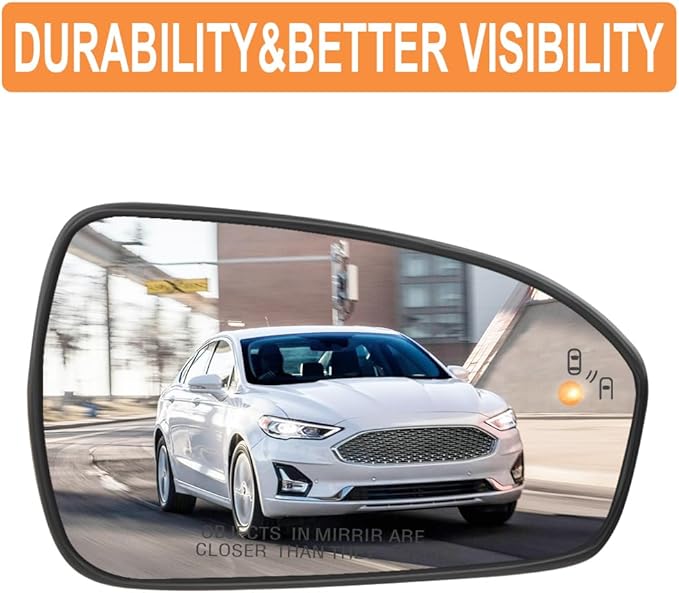 Senzeal Passenger Side Heated Mirror Glass with Blind Spot Detection BLIS for Ford Fusion 2013 2014 2015 2016 2017 2018 2019 2020 2021 DS7Z17K707C DS7Z-17K707-C (No Auto Dimming)(Right Side)