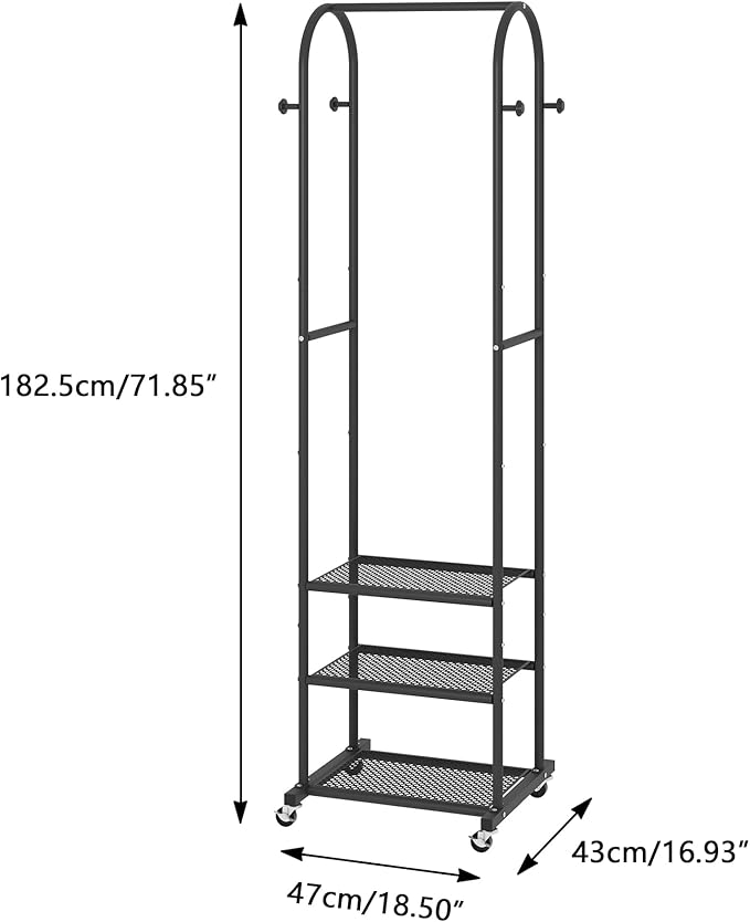 Kaitiemoo Heavy Duty Clothing Rack with Wheels,Modern Garment Rack with 3 Metal Shelves, 71.8Inches Display Rack for Hanging 