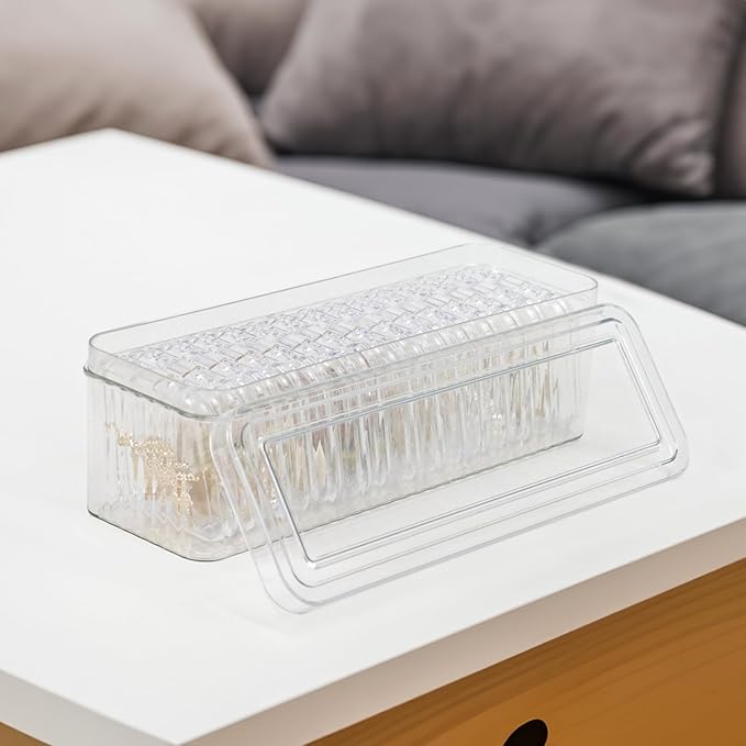 Clear Travel Jewelry Organizer Box, Rectangular Plastic Storage Container with 15 Sturdy Portable Small Cases for Organizing 