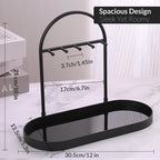 Shinpuru Metal Jewelry Organizer Stand & Key Holder Tray with Acrylic Base, Key Stand and Jewelry Tray with 5 Hooks, Perfect 