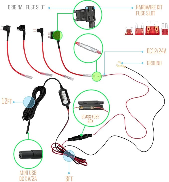 Hardwire Kit for Dash Cam Car Dash Mounting Kits 15ft (10 Set Micro)