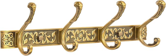Vintage Coat Rack Wall Mount, Decorative Wall Coat Rack with 4 Hooks for Hanging Key Purse Hat Robe Towel Clothes Unique Hang