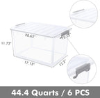 Citylife 6 Packs 44.4 QT Plastic Storage Bins with Lids Large Stackable Storage Containers for Organizing Clear Storage Box f