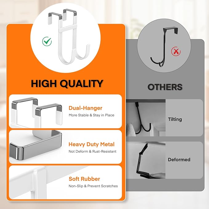 FYY Over The Door Hooks - 4 Pack Heavy Duty Dual-Hook Organizer Hanger with Non-Slip Rubber for Towels, Clothes, Hats & Bags 