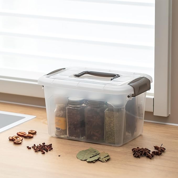 Citylife 4 Packs 8.5 QT Storage Bins with Lids Clear Plastic Bins with Grey Handle Stackable Storage Containers for Organizin