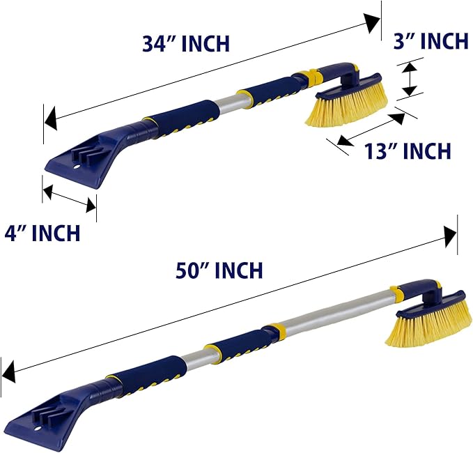 MICHELIN Snow Brush for Car Windshield – Ice Scraper with 34-50” Hybrid Extendable Handle Ergonomic Multi-Tool Detachable Swivel Head Non-Slip Foam Grip Heavy Duty Snow Remover for SUV, Truck