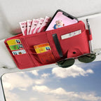 JEYODA Car Sun Visor Organizer Auto Pocket and Interior Accessories Storage with Multi-Pocket Net Zippers (Style 1-red), 1942
