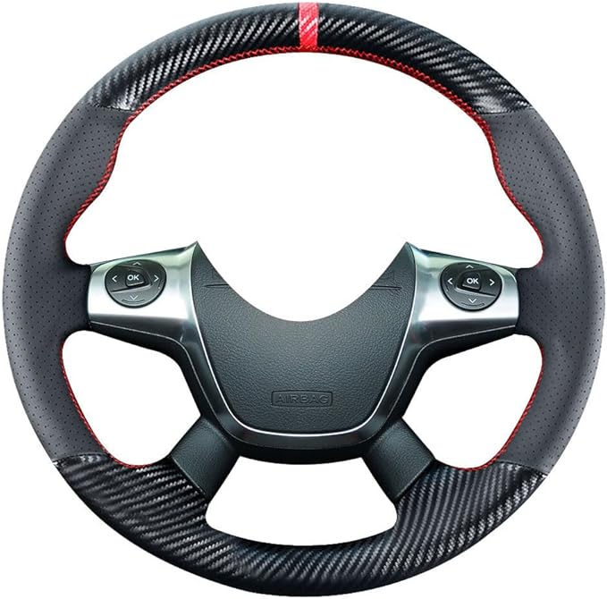 DIY Stitching Carbon Fiber Steering Wheel Cover for Ford Focus 2012 2013 2014 2015 2016 2017 / Ford Escape SUV 2013-2016 / Ford C-Max 15 inches Leather Interior Accessories