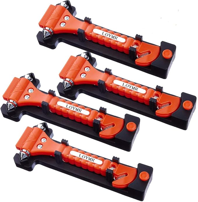 4 PCS Car Safety Hammer,with Car Window Glass Hammer Breaker and Safety Seat Belt Cutter 2-in-1 Emergency Escape Tool, Surviv