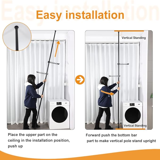 Hershii Telescopic Clothing Rack for Hanging Clothes Laundry Tension Pole 4 Tiers Coat Tree Garment Drying Stand Floor to Cei