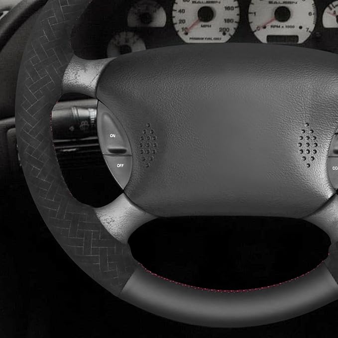 MEWANT Hand Sewn Steering Wheel Cover Wrap for Ford Mustang 1994-2004 Steering Wheel Accessories for Ford Mustang 1994-2004