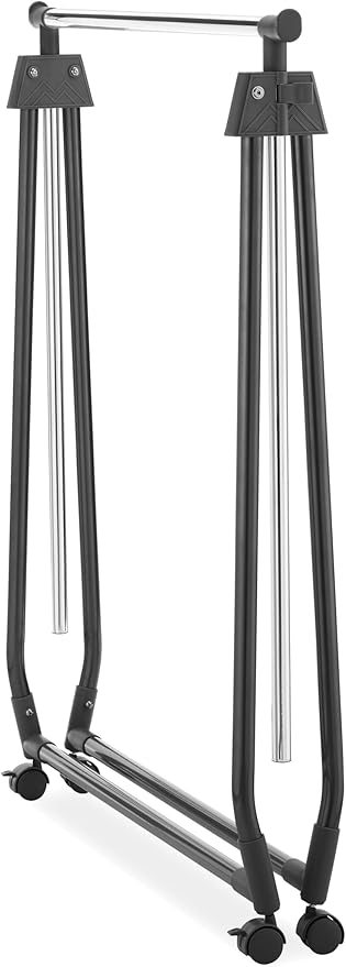 Whitmor Folding Garment Rack - Rolling Clothes Hanger - Adjustable Height - Black