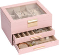 3-Layer Jewelry Box for Women, Jewelry Organizer with Glass Lid and Drawers, Jewelry Organizers and Storage for Necklaces, Ri