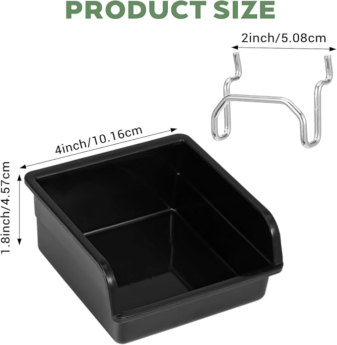16 Pcs Black Pegboard Bins with Metal Hooks, Heavy Duty Plastic Storage Organizer, Pegboard Tools Organizer for Garage, Works