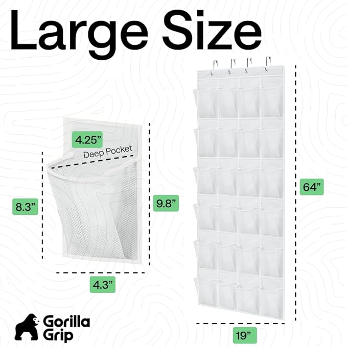 GORILLA GRIP Over the Door Shoe Organizer, 2 Pack, 24 Breathable Mesh Pockets, Space Saving Hanging Storage Holder, Closet Ra