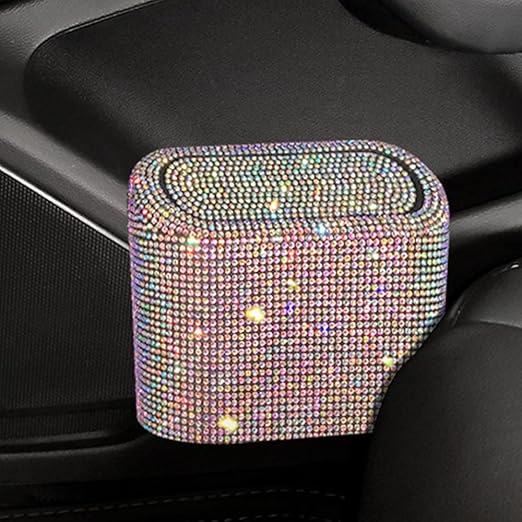 Sparkly Car Trash Car,Hanging Garbage Can with Lid Bling Rhinestone Trash Bin,Litter Container for Vehicle,Office,Home (Ab)