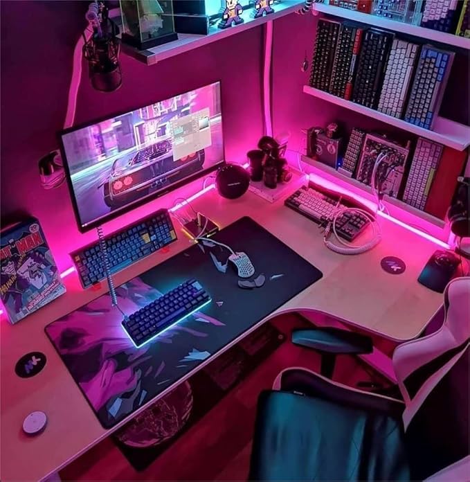 iNextStation 16.4FT/5M Pink LED Strip Lights, DC12V Silicone Neon Light Strip, IP65 Waterproof Led Rope Lights Dimmer for Cuttable DIY, LED Light Strip for Bedroom, Indoor, Outdoor(with Plug)