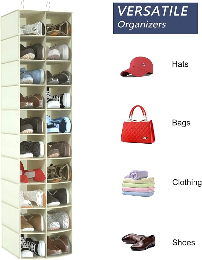 coastal rose Hanging Shoe Organizer for Closet, 20 Sections Hanging Closet Organizers and Storage Shelves, Space Saving Shoe 