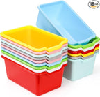 WUWEOT 16 Pack Cubby Bins Classroom Toys Bins, Plastic Books Storage Bins, Easy-to-Grip Stackable Crafts Organizer for Classr