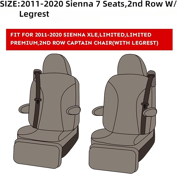 EKR Sienna Seat Covers for 2011-2020 Toyota Sienna XLE,Limited,Limited Premium,7 Seats,2nd Row Captain Seats W/Legrest,Seat C