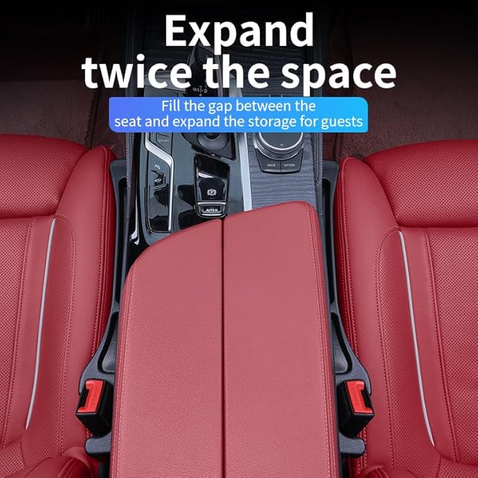 Car Seat Gap Filler Organizer, Universal Fit, Black, PU Leather, 2 Pack with Storage Pockets