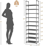 VTRIN 10 Tiers Tall Shoe Rack Holds 20-25 Pairs of Shoes Sturdy Vertical Shoe Organizer with 18pcs Hooks Stackable Narrow Sho