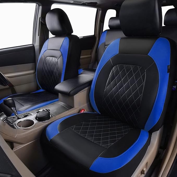 Universal Deluxe Pu Luxury Vinyl Faux Leather Car Seat Covers Two Front 6 Pieces Airbag Compatible Fit for Cars SUV Vehicles 
