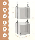 STORAGE MANIAC 2-Shelf Hanging Closet Organizer, Cloth Hanging Closet Shelf, Hanging Closets Baskets with Hooks for Dorm, Apt